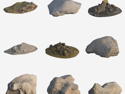  青苔岩石火山石大石头石堆3d模型 
