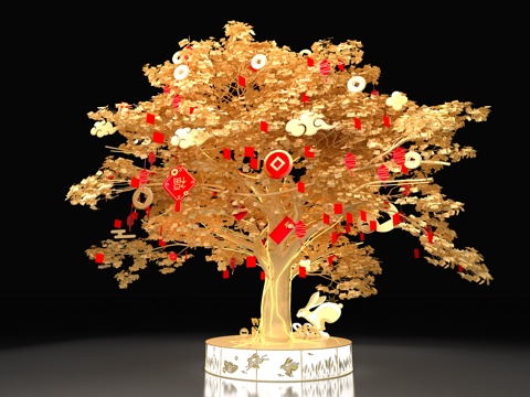  红包 元宝 树 新年发财树 新年美陈 红包树 新年装饰 金树3d模型 