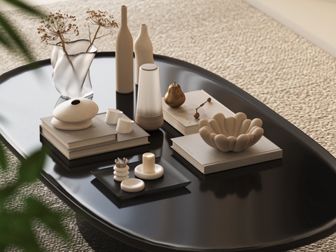 复古侘寂摆件组合 中古侘寂摆件组合 茶几摆件 餐边柜摆件3d模型 
