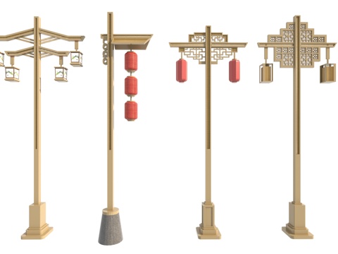  现代新中式景观灯_新中式路灯_铜灯_新农村路灯_乡村振兴路灯3d模型 