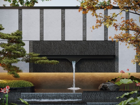  现代屋顶花园 水景 水池 休闲椅 秋千 花园阳台su模型 
