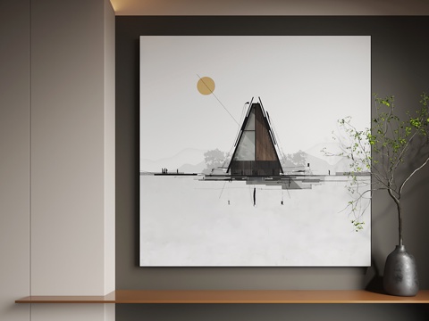  现代挂画 现代装饰画 抽象画 客厅挂画su模型 