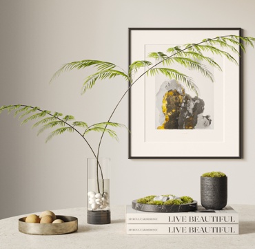  现代苔藓花瓶摆件组合 新中式摆件组合 水生植物 苔藓摆件3d模型 