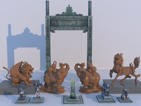 中式古代神兽雕塑3d模型 