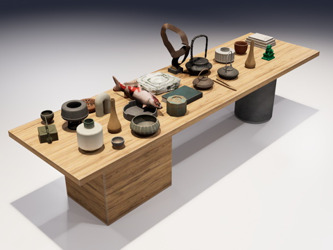  茶桌茶具摆件3d模型 