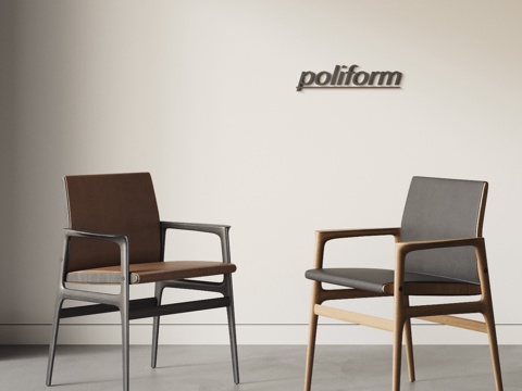  POLIFORM现代单椅组合 皮革单椅 木餐椅 休闲椅su模型 