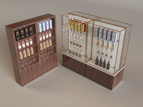  实木酒柜玻璃酒架su模型 