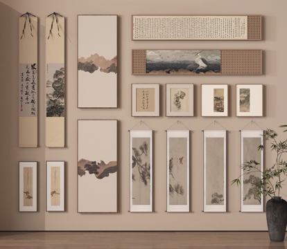  挂画 字画 卷轴画 水墨画 风景画 书房字画3d模型 