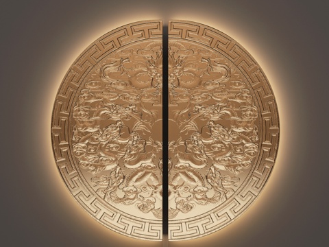  新中式门拉手 铜门把手 新中式门构件 双开门拉手3d模型 
