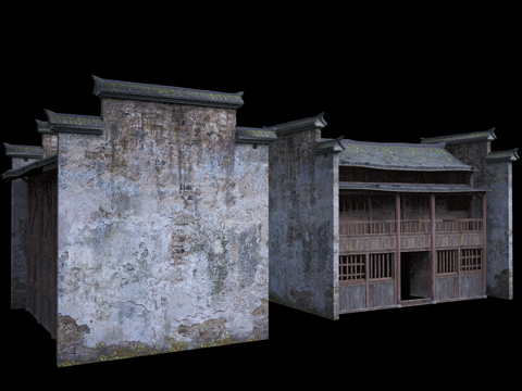  古代商铺 古代房子 围墙建筑 古建筑沿街 亚洲 中国风 城楼3d模型 