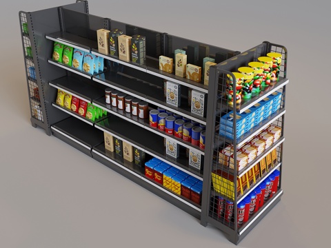  超市零食展示货架 陈列架展柜 薯片饼干食品3d模型 