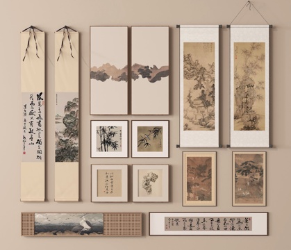  挂画 卷轴画 画框 水墨画 卷轴画3d模型 