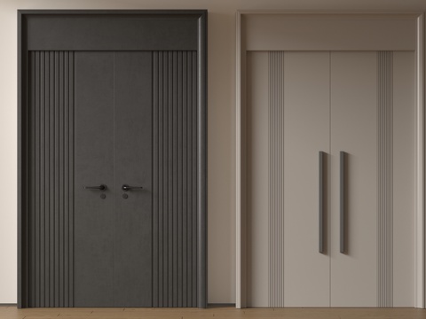  现代双开门 平开门 入户门 防盗门 通顶对开门 大门 子母门3d模型 