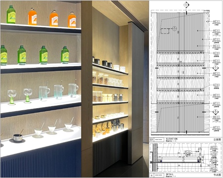  木饰面金属亚克力透光层板节点cad施工图 