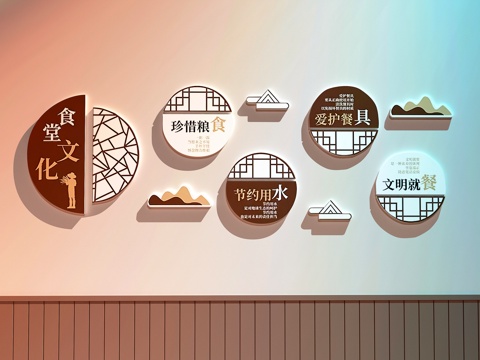  现代文化墙 校园文化墙 粮食文化墙 食堂文化墙su模型 