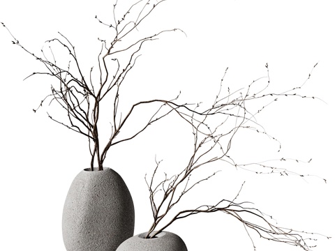  新中式侘寂花瓶花艺 干枝3d模型 