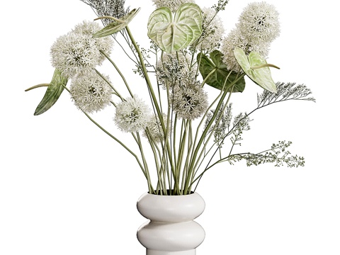  新中式花瓶花艺3d模型 