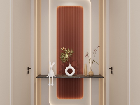  简约 奶油风 弧形造型 爱马仕橙 大理石 走廊端景3d模型 