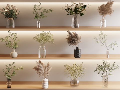  花瓶 花卉 水生植物组合3d模型 