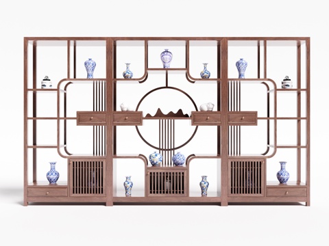  新中式博古架 装饰柜3d模型 