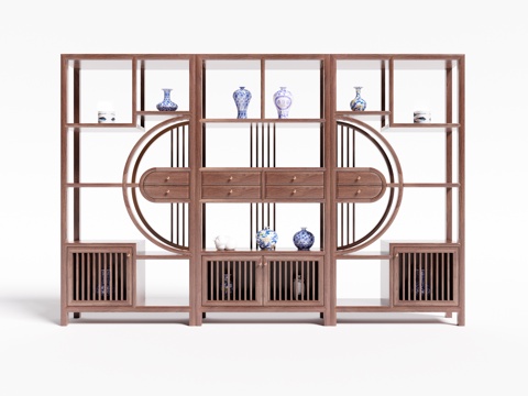  新中式博古架 装饰柜3d模型 