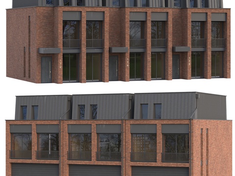  现代砖砌建筑3d模型 