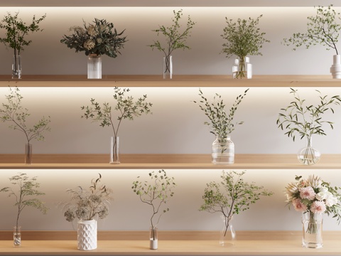  花瓶 花卉 水生植物3d模型 