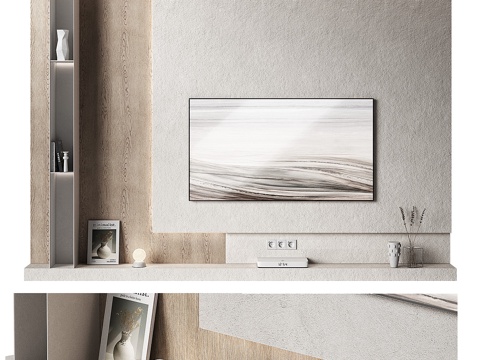  现代侘寂电视背景墙3d模型 