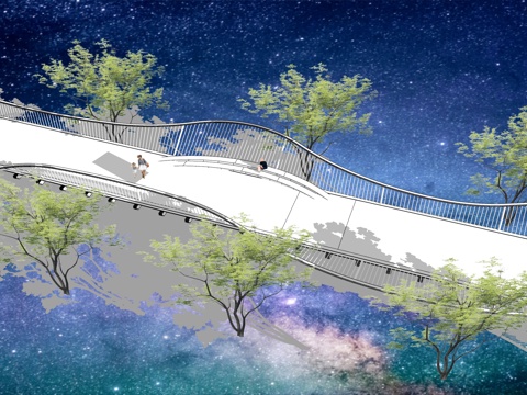  现代异形钢结构景观桥 曲线流线空中栈道 异形栏杆护栏su模型 