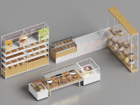  蛋糕冷藏柜 面包店设备 蛋糕面包展柜3d模型 