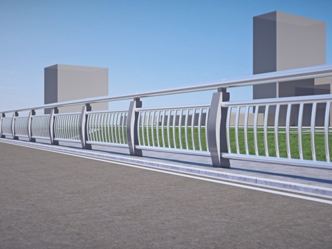  现代金属梁柱式护栏3d模型 