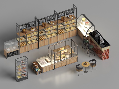  蛋糕冷藏柜 面包店设备 蛋糕面包展柜3d模型 