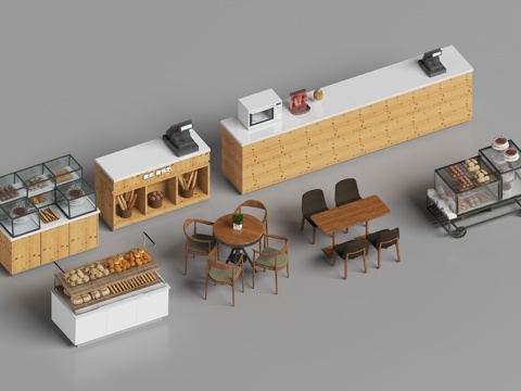  蛋糕冷藏柜 面包店设备 蛋糕面包展柜3d模型 