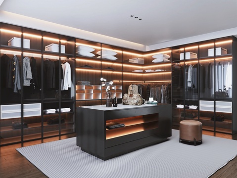  意式轻奢衣帽间 岛台衣帽间 L型衣帽间 开放式衣帽间 服饰摆3d模型 