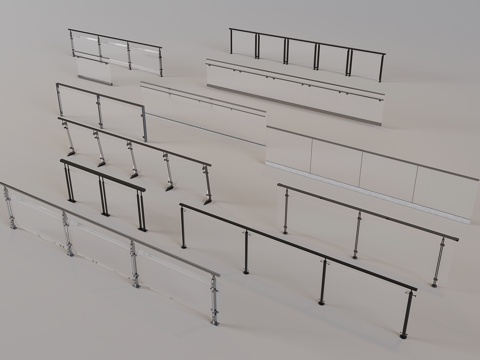  玻璃围栏防护栏 楼梯玻璃栏杆护栏su模型 