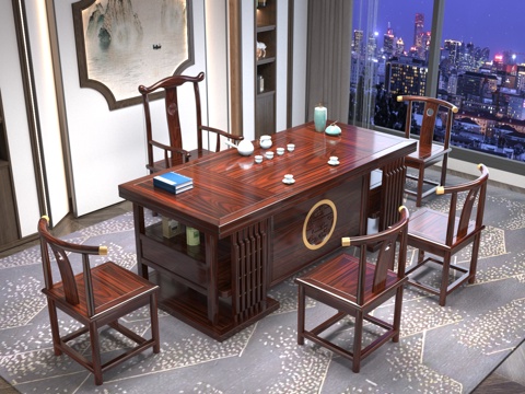  茶台桌椅组合3d模型 