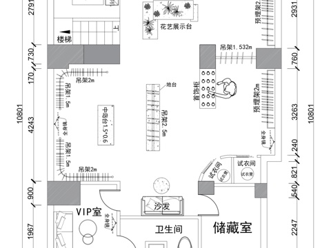  服装店平面布局图 服装店设计cad施工图 