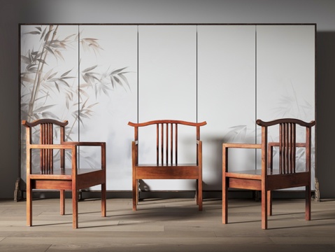  新中式休闲椅 扶手椅 太师椅 红木餐椅 屏风3d模型 