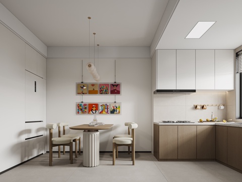  现代奶油风餐厅厨房3d模型 