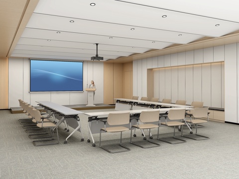  培训室会议室培训桌椅3d模型 