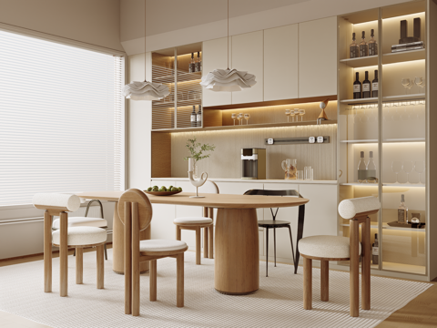  现代奶油家居餐厅3d模型 