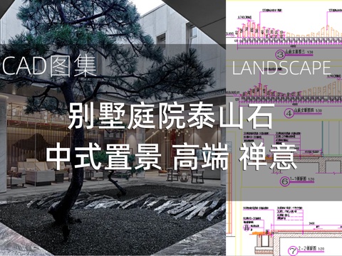  别墅庭院泰山石中式置景 高端 禅意cad施工图 