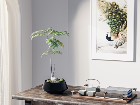  中式饰品 盆景  茶具  挂画3d模型 