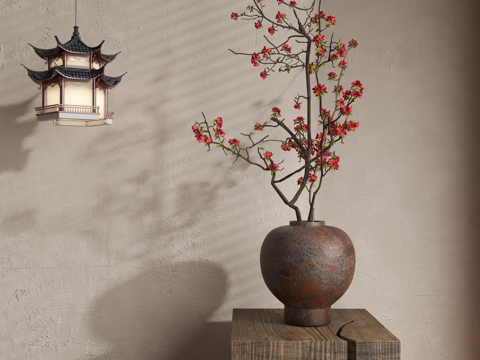  侘寂花艺 中古花艺 新中式花艺 现代花艺 花瓶3d模型 