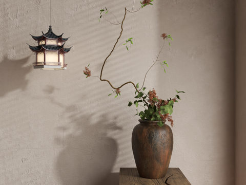  侘寂花艺 中古花艺 新中式花艺 现代花艺 花瓶3d模型 