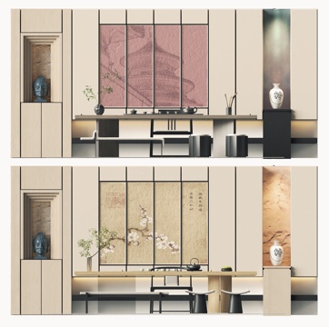  新中式茶室 装饰挂画 摆件3d模型 