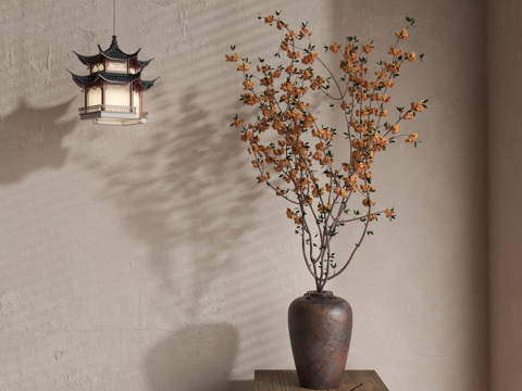  侘寂花艺 中古花艺 新中式花艺 现代花艺 花瓶3d模型 