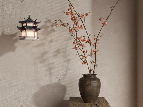  侘寂花艺 中古花艺 新中式花艺 现代花艺 花瓶3d模型 