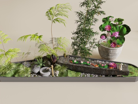  现代景观造景3d模型 