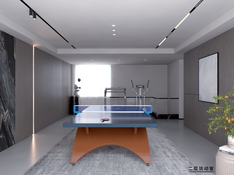  现代家装乒乓球室3d模型 